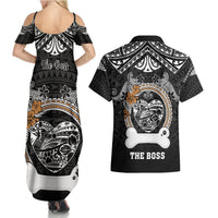 Personalized Pitbull Dog Couples Matching Summer Maxi Dress and Hawaiian Shirt With Polynesian Heart Name Tags LT05 - Polynesian Pride