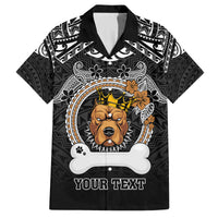 Personalized Pitbull Dog Family Matching Off Shoulder Long Sleeve Dress and Hawaiian Shirt With Polynesian Heart Name Tags LT05 Dad's Shirt - Short Sleeve Black - Polynesian Pride
