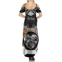 Personalized Pitbull Dog Family Matching Summer Maxi Dress and Hawaiian Shirt With Polynesian Heart Name Tags LT05 - Polynesian Pride