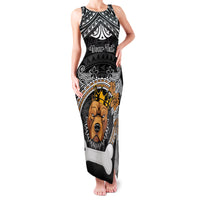 Personalized Pitbull Dog Family Matching Tank Maxi Dress and Hawaiian Shirt With Polynesian Heart Name Tags LT05 Mom's Dress Black - Polynesian Pride