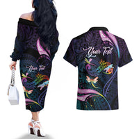 Personalised Polynesia Memorial Couples Matching Off The Shoulder Long Sleeve Dress and Hawaiian Shirt Always Remembered Dragonfly Polynesian Style