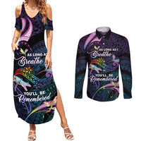 Personalised Polynesia Memorial Couples Matching Summer Maxi Dress and Long Sleeve Button Shirt Always Remembered Dragonfly Polynesian Style