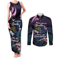 Personalised Polynesia Memorial Couples Matching Tank Maxi Dress and Long Sleeve Button Shirt Always Remembered Dragonfly Polynesian Style