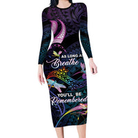 Personalised Polynesia Memorial Long Sleeve Bodycon Dress Always Remembered Dragonfly Polynesian Style LT05 Long Dress Colorful - Polynesian Pride