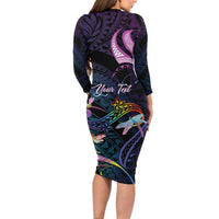 Personalised Polynesia Memorial Long Sleeve Bodycon Dress Always Remembered Dragonfly Polynesian Style LT05 - Polynesian Pride