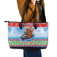 New Zealand Christmas Leather Tote Bag Funny Jet Ride Kiwi Xmas - Polynesian Pride