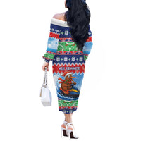 New Zealand Christmas Off The Shoulder Long Sleeve Dress Funny Jet Ride Kiwi Xmas - Polynesian Pride
