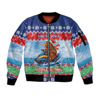 New Zealand Christmas Sleeve Zip Bomber Jacket Funny Jet Ride Kiwi Xmas - Polynesian Pride