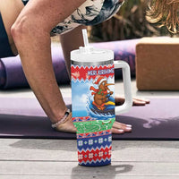 New Zealand Christmas Tumbler With Handle Funny Jet Ride Kiwi Xmas - Polynesian Pride