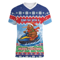 New Zealand Christmas Women V-Neck T-Shirt Funny Jet Ride Kiwi Xmas - Polynesian Pride