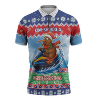 New Zealand Christmas Zipper Polo Shirt Funny Jet Ride Kiwi Xmas - Polynesian Pride