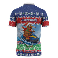 New Zealand Christmas Zipper Polo Shirt Funny Jet Ride Kiwi Xmas - Polynesian Pride