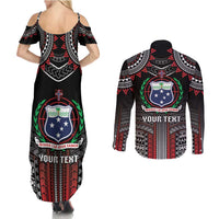 Personalised Samoa Black Saturday Couples Matching Summer Maxi Dress and Long Sleeve Button Shirt Samoan Warrior Tribal Pattern LT05 - Polynesian Pride