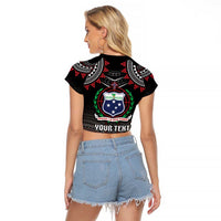Personalised Samoa Black Saturday Raglan Cropped T Shirt Samoan Warrior Tribal Pattern LT05 - Polynesian Pride