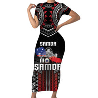 Personalised Samoa Black Saturday Short Sleeve Bodycon Dress Samoan Warrior Tribal Pattern LT05 Long Dress Black - Polynesian Pride