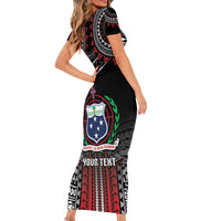 Personalised Samoa Black Saturday Short Sleeve Bodycon Dress Samoan Warrior Tribal Pattern LT05 - Polynesian Pride