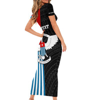 Personalised West Papua Short Sleeve Bodycon Dress Polynesian Pattern With Coat Of Arms LT05 - Polynesian Pride