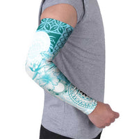 Samoa Siapo Pattern With Teal Hibiscus Arm Sleeves LT05 - Polynesian Pride