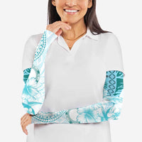 Samoa Siapo Pattern With Teal Hibiscus Arm Sleeves LT05 - Polynesian Pride