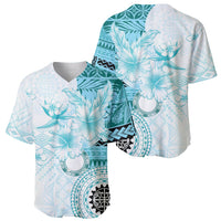 Samoa Siapo Pattern With Teal Hibiscus Baseball Jersey LT05 - Polynesian Pride