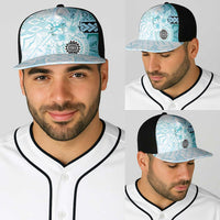Samoa Siapo Pattern With Teal Hibiscus Baseball Net Cap LT05 - Polynesian Pride