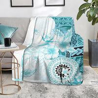 Samoa Siapo Pattern With Teal Hibiscus Blanket