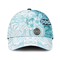 Samoa Siapo Pattern With Teal Hibiscus Classic Cap LT05 Universal Fit Teal - Polynesian Pride
