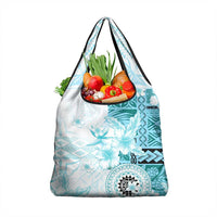 Samoa Siapo Pattern With Teal Hibiscus Grocery Bag