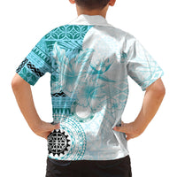 Samoa Siapo Pattern With Teal Hibiscus Kid Hawaiian Shirt LT05 - Polynesian Pride