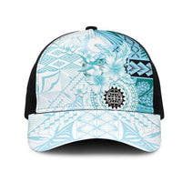 Samoa Siapo Pattern With Teal Hibiscus Mesh Trucker Cap - Polynesian Pride