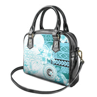 Samoa Siapo Pattern With Teal Hibiscus Shoulder Handbag