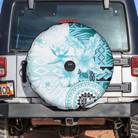 Samoa Siapo Pattern With Teal Hibiscus Spare Tire Cover LT05 Teal - Polynesian Pride