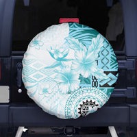 Samoa Siapo Pattern With Teal Hibiscus Spare Tire Cover LT05 - Polynesian Pride