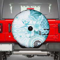 Samoa Siapo Pattern With Teal Hibiscus Spare Tire Cover LT05 - Polynesian Pride