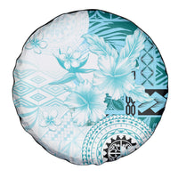 Samoa Siapo Pattern With Teal Hibiscus Spare Tire Cover LT05 - Polynesian Pride