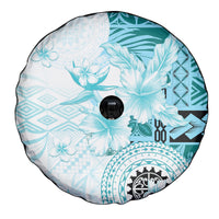 Samoa Siapo Pattern With Teal Hibiscus Spare Tire Cover LT05 - Polynesian Pride
