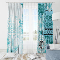 Samoa Siapo Pattern With Teal Hibiscus Window Curtain