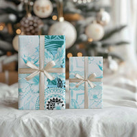Samoa Siapo Pattern With Teal Hibiscus Wrapping Paper - Polynesian Pride