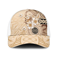 Samoa Siapo Pattern With Beige Hibiscus Baseball Net Cap LT05 One Size White Beige - Polynesian Pride