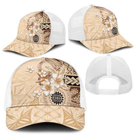 Samoa Siapo Pattern With Beige Hibiscus Baseball Net Cap LT05 - Polynesian Pride