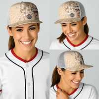 Samoa Siapo Pattern With Beige Hibiscus Baseball Net Cap LT05 - Polynesian Pride
