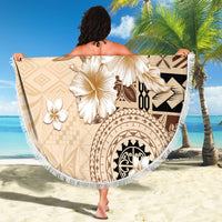 Samoa Siapo Pattern With Beige Hibiscus Beach Blanket