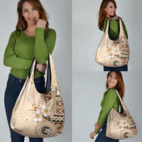 Samoa Siapo Pattern With Beige Hibiscus Grocery Bag