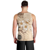 Samoa Siapo Pattern With Beige Hibiscus Men Tank Top LT05 - Polynesian Pride
