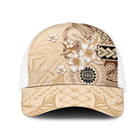 Samoa Siapo Pattern With Beige Hibiscus Mesh Trucker Cap - Polynesian Pride