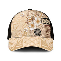 Samoa Siapo Pattern With Beige Hibiscus Mesh Trucker Cap - Polynesian Pride