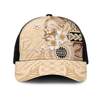Samoa Siapo Pattern With Beige Hibiscus Mesh Trucker Cap - Polynesian Pride