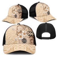 Samoa Siapo Pattern With Beige Hibiscus Mesh Trucker Cap - Polynesian Pride