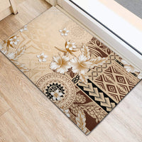 Samoa Siapo Pattern With Beige Hibiscus Rubber Doormat