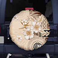 Samoa Siapo Pattern With Beige Hibiscus Spare Tire Cover LT05 - Polynesian Pride